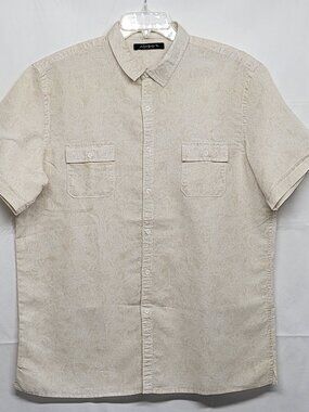 Axis Mens Shirt Linen Blend Button Up XL Short Sleeve Boho Allover Print